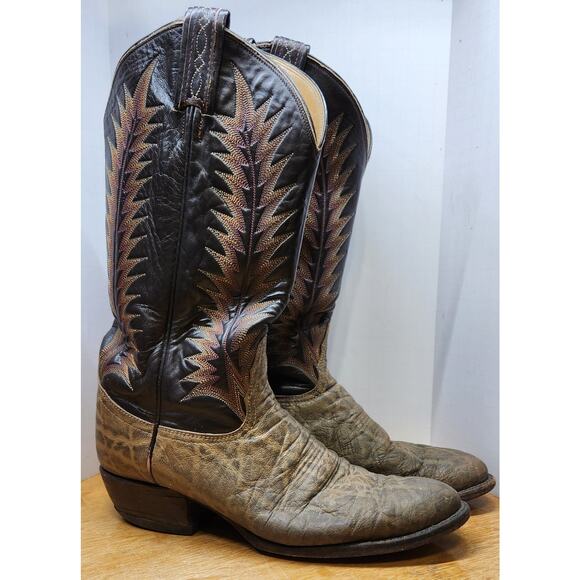 Tony Lama Gray Elephant Leather Print Cowboy Boots Size 8.5 D 8602 main image 5
